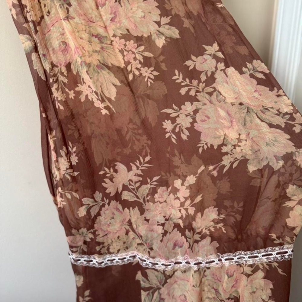 Vintage 2003 Victoria's Secret Floral 100% Silk Slip Brown Pink White Y2K - Picture 3 of 8